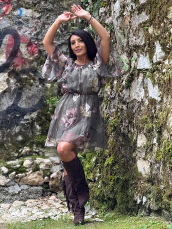 Rochii de zi - Rochie mini vaporoasa cu imprimeu floral