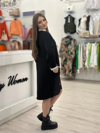 Rochie neagra cu fermoar si imprimeu floare [2]