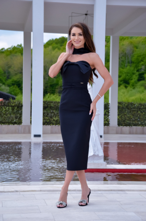 Rochii de eveniment - Rochie neagra cu funda la piept