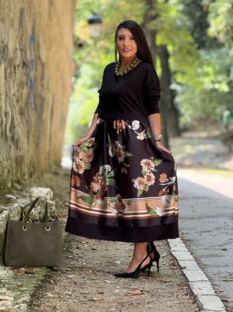 Rochii de zi - Rochie neagra cu imprimeu margarete
