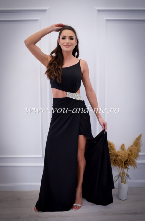 Rochie neagra cu spate gol si pietre aplicate [7]