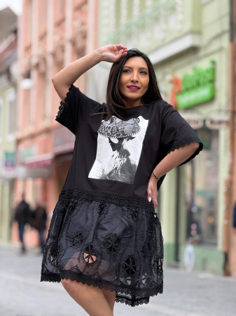 Rochie neagra din bumbac cu imprimeu fata cu palaie [6]