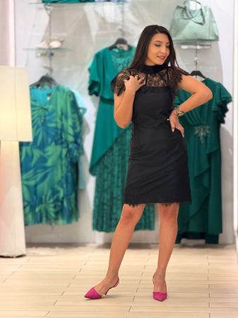 Rochii de eveniment - Rochie neagra din dantela cu bolerou detasabil
