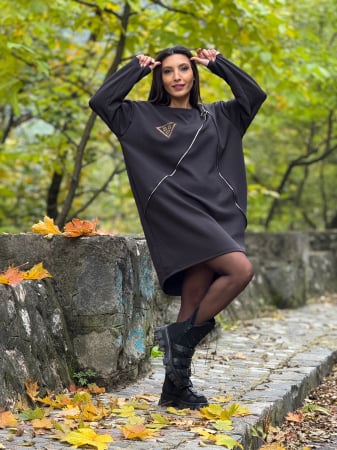 Rochii de zi - Rochie oversize cu fermoar decorativ si imprimeu diamant