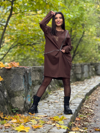 Rochie oversize cu fermoar decorativ si imprimeu diamant [4]