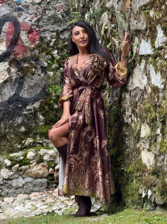 Rochii de zi - Rochie petrecuta din satin si floare 3D