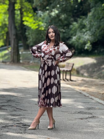 Rochii de eveniment - Rochie plisata cu buline si cordon in talie