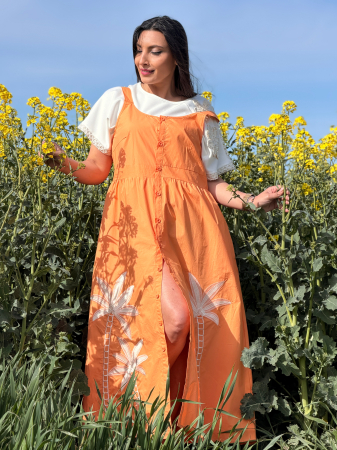 Rochie portocalie din bumbac cu flori brodate [6]