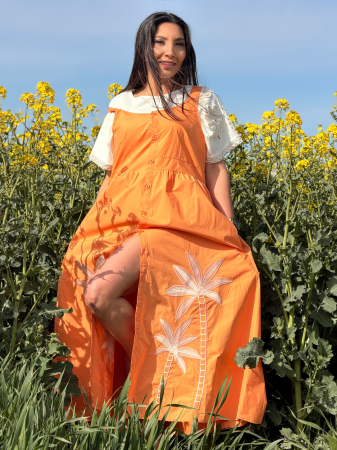 Rochie portocalie din bumbac cu flori brodate [5]