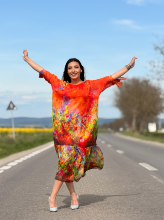 Rochie portocalie din matase [5]