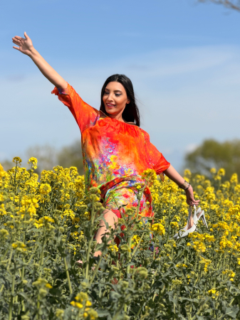 Rochie portocalie din matase [2]