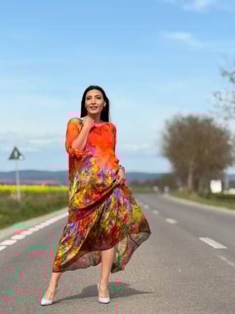 Imbracaminte de dama - Rochie portocalie din matase