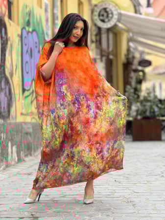 Rochii de zi - Rochie portocalie din vascaza cu print picasso