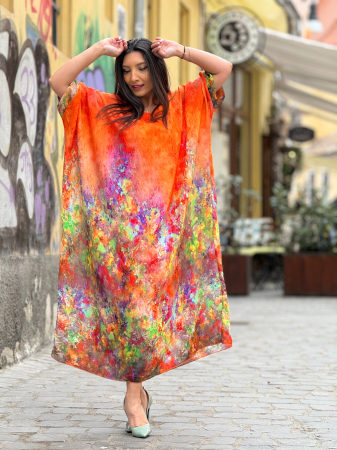 Rochie portocalie din vascaza cu print picasso [1]