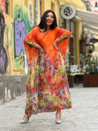 Rochie portocalie din vascaza cu print picasso [5]