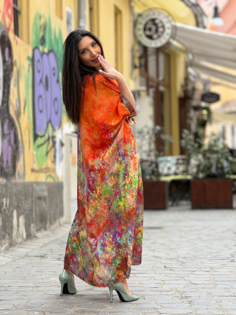 Rochie portocalie din vascaza cu print picasso [2]