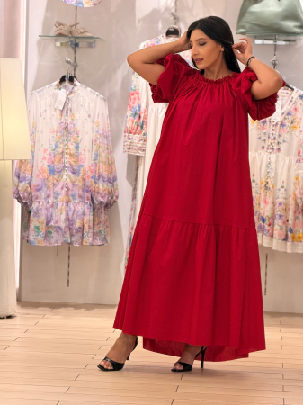Rochie rosie cu maneci bufante [1]