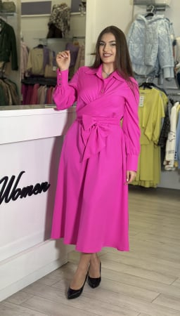 Rochii de zi - Rochie roz cu cordon in talie