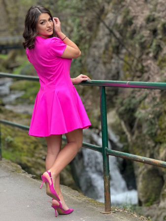 Rochii de zi - Rochie roz cu fundite