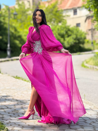 Rochii de eveniment - Rochie roz cu pietricele aplicate