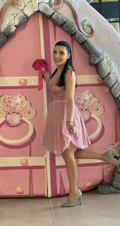 Rochie roz din tulle si funda in talie [3]
