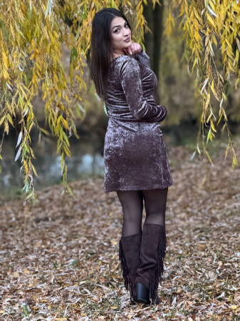 Rochie scurta maro din catifea [2]