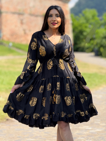 Rochie scurta neagra cu imprimeu auriu [4]