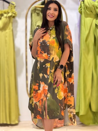 Rochii de zi - Rochie tip camasa cu impimeu floral abstact