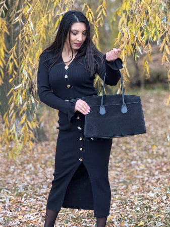 Rochie tricotata cu detalii aurii si curea in talie [7]