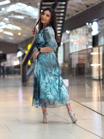 Rochie turcoaz cu flori [5]