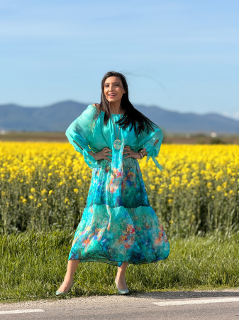 Rochie turcoaz din matase [4]