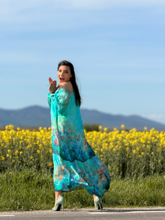 Rochie turcoaz din matase [3]