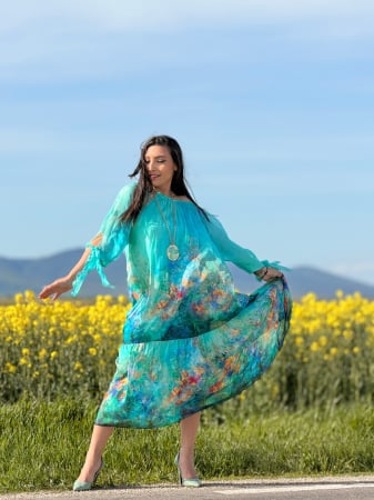 Imbracaminte de dama - Rochie turcoaz din matase
