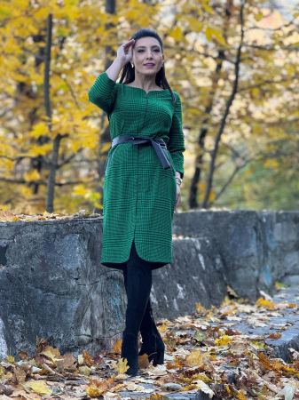 Rochii de zi - Rochie verde cu buzunare si cordon in talie