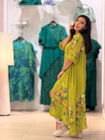 Rochie verde din in cu imprimeu flori [2]