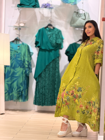 Rochie verde din in cu imprimeu flori [3]