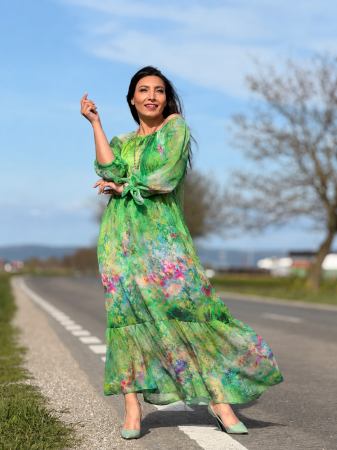 Imbracaminte de dama - Rochie verde din matase