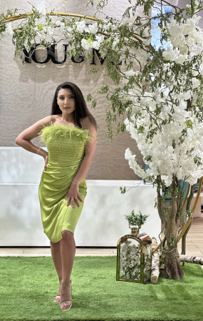 Imbracaminte de dama - Rochie verde fistic cu pene
