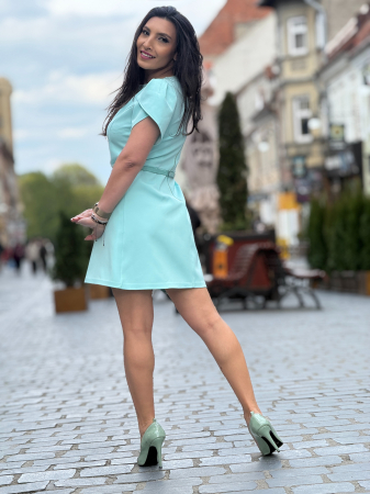 Rochie vernil cu nasturi decorativi si curea in talie [3]