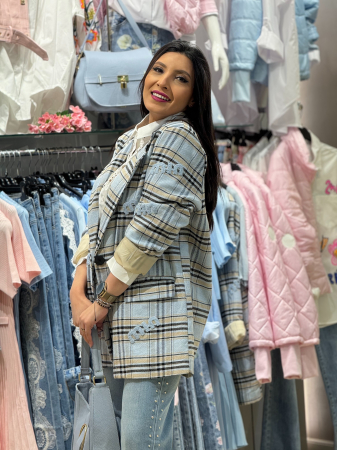 Geci si jachete - Sacou cu imprimeu in carouri si aplicatii decorative