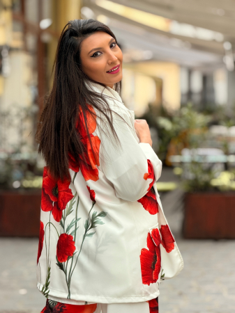 Sacou cu imprimeu maci si inchidere cu nasture [7]