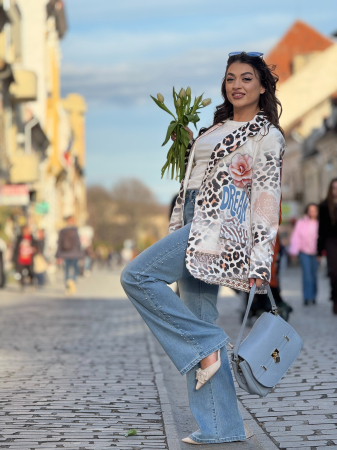 Geci si jachete - Sacou damă cu croială dreaptă cu imprimeu animal print