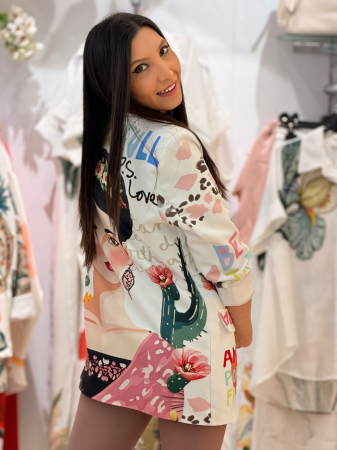 Sacou dama cu croiala dreapta si imprimeu artistic cu portret [2]