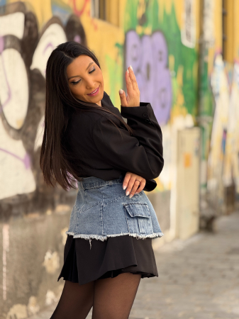 Sacou negru cu aplicatie din jeans detasabila [6]