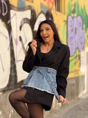 Sacou negru cu aplicatie din jeans detasabila [4]