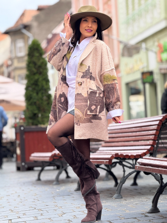 Noutati - Sacou oversize cu imprimeu abstract