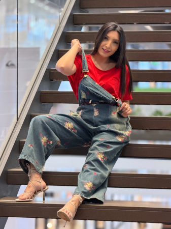 Salopeta din jeans cu floricele aplicate [7]