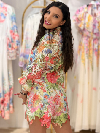 Set din dantelă florală multicoloră, bluză și fustă cu aer romantic [3]