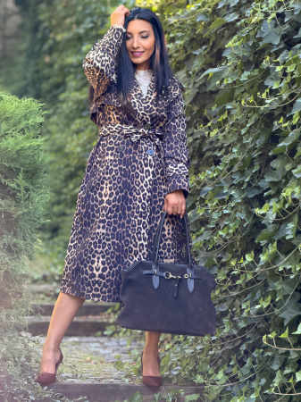 Trench animal print cu cordon in talie [1]