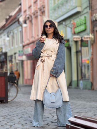 Trench cu detalii din denim si cordon in talie [2]